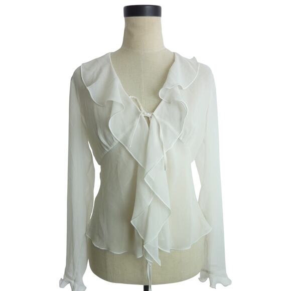 NWT Aritzia Wilfred Frenchy Light Birch Chiffon Tie Front Blouse S - Picture 1 of 7